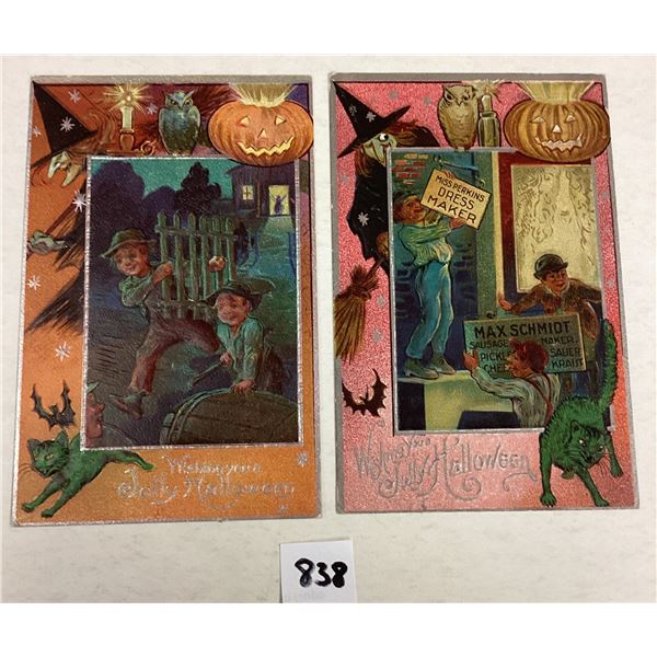 2 Silver Border Nash Halloween Witch Border Holiday Greeting Postcards