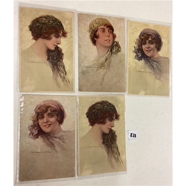 5 Pretty Lady Signed Artist Corbella Postcards