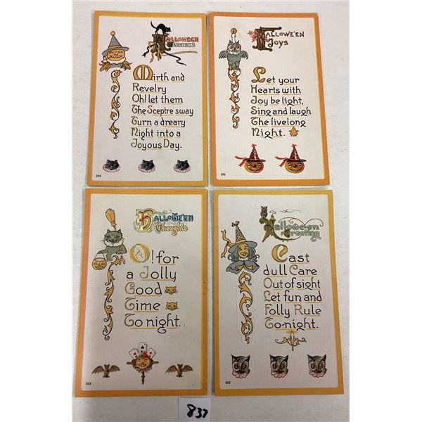 4 Orange Border Halloween Holiday Greeting Postcards