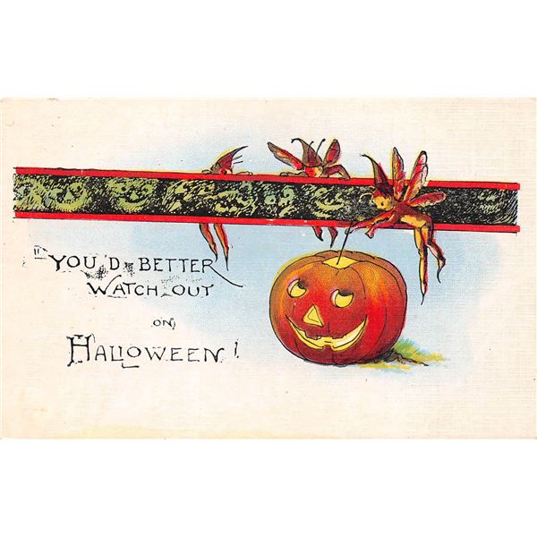 Fairies Above Pumpkin Halloween Holiday Greeting Postcard