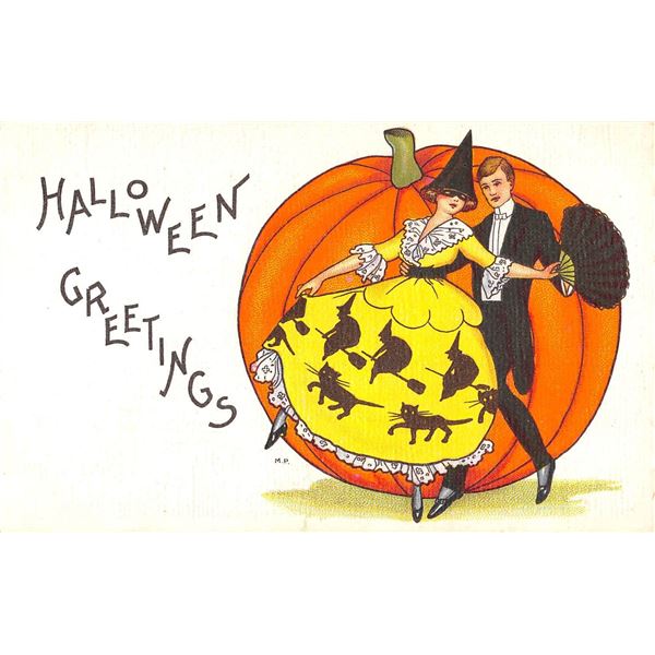 Halloween Greeting Couple Dancing with Pumpkin Holiday Greeting PC