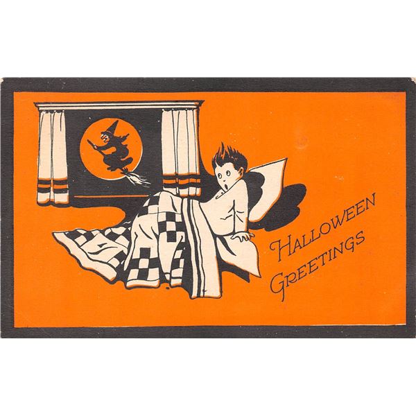 Gibson Black & Orange Child & Witch Halloween Holiday Greeting PC