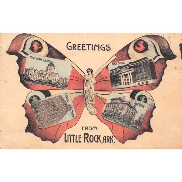 2 Greetings From Little Rock, Arkansas Butterfly Women Postcards
