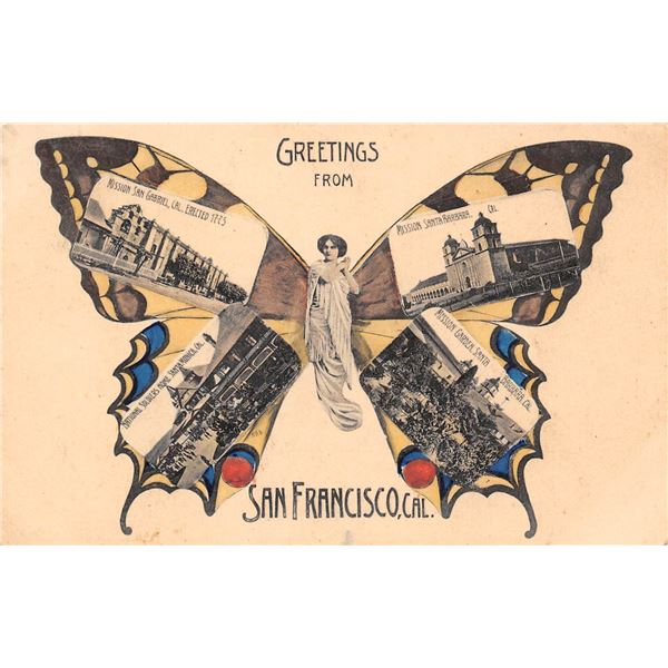 Greetings from San Francisco, California Butterfly Woman Postcard