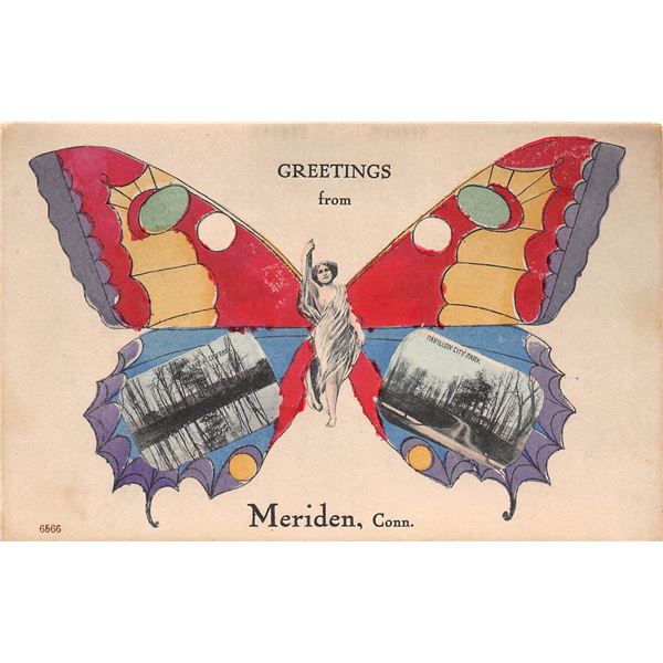 2 Greetings from Meriden, Connecticut Butterfly Women Postcards