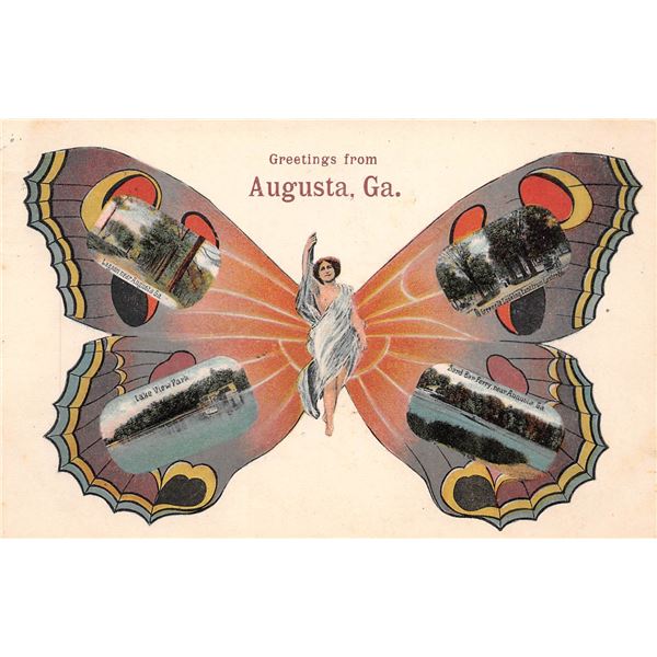 Greetings from Augusta, Georgia Butterfly Woman Postcard