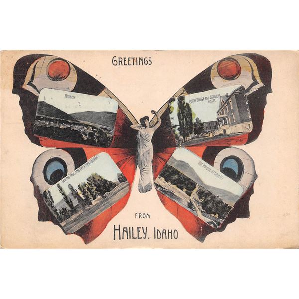 Greetings from Hailey, Idaho Butterfly Woman Postcard