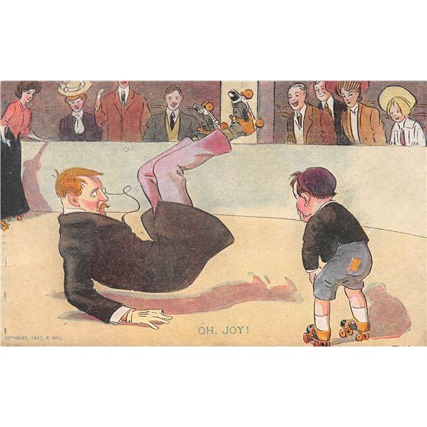 Group of 4 Comic Roller Skating Greeting Postcards