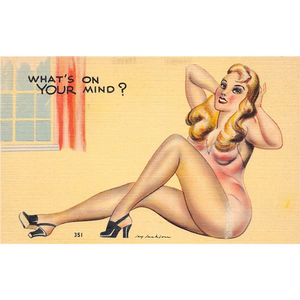 4 Linen Pin Up Women Postcards