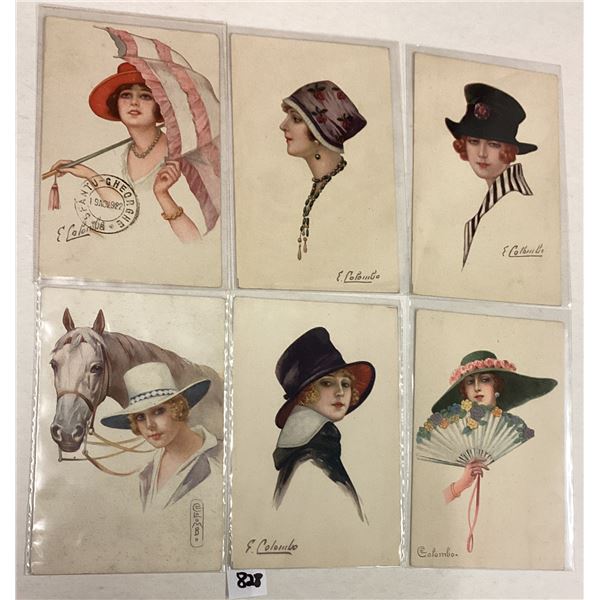 Group of 6 Columbo Signed Artist Pretty Lady Postcards
