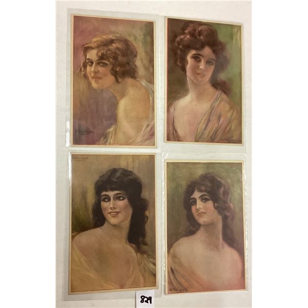Group of 4 Bompard Signed Artist Pretty Lady Postcards