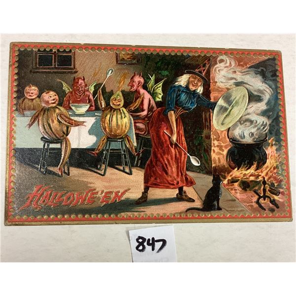 Tuck Series 160 Witch At Caldron Halloween Holiday Greeting PC