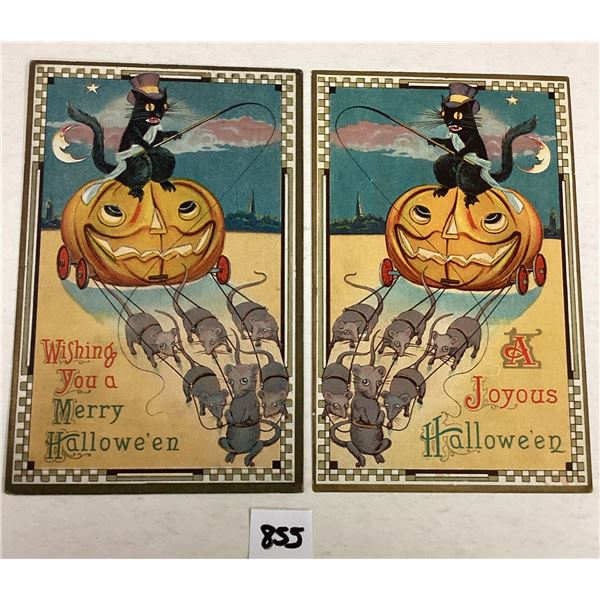 2 Barton Spooner Halloween Cats & Mice Holiday Greeting Postcards