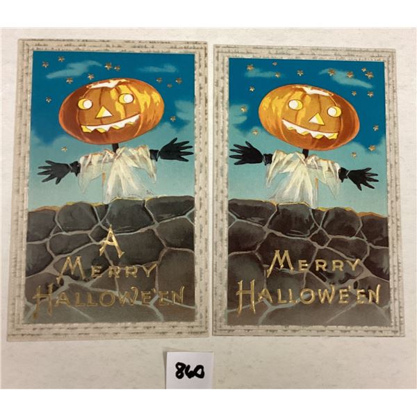 2 Scarecrow Jack-O-Lantern Halloween Holiday Greeting Postcards