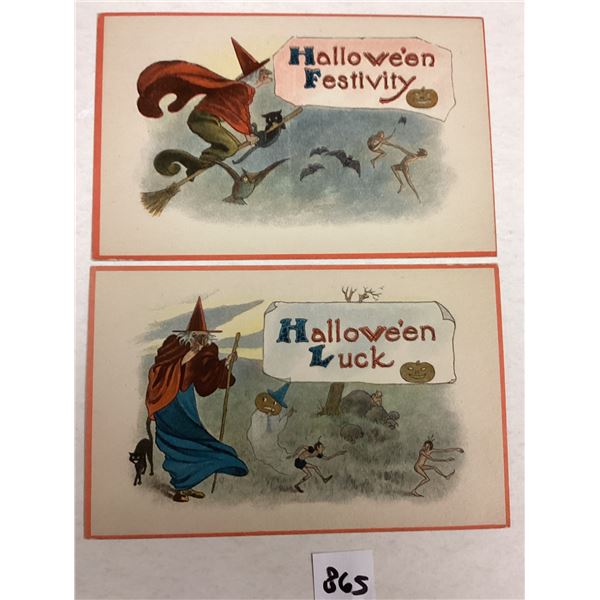 2 Barton Spooner Halloween Witches Holiday Greeting Postcards