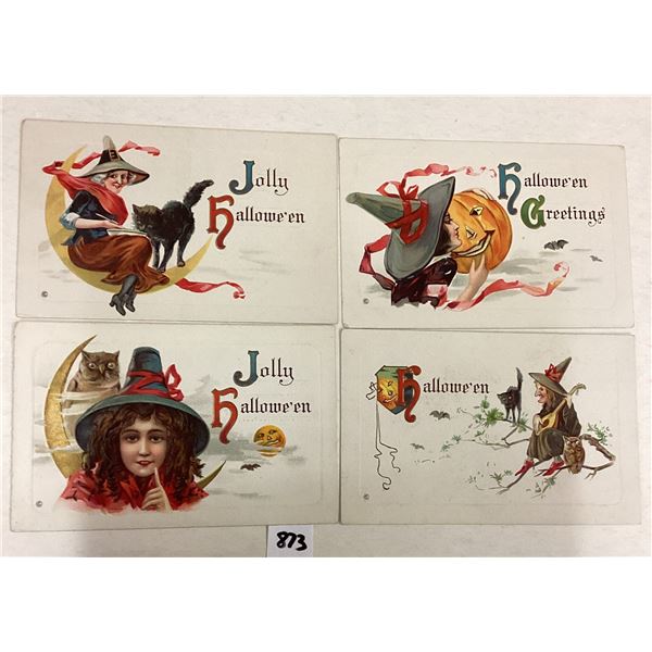 4 Stecher Halloween Witch Holiday Greeting Postcards