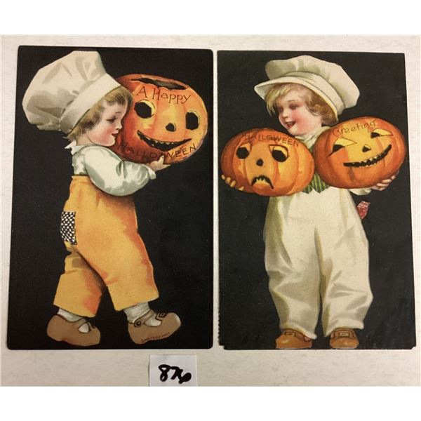 2 Black Background Clapsaddle Halloween Children Holiday Postcards