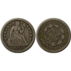 Lot of 5 Circulated Seated Liberty Dimes-