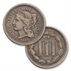1865 III Cent Nickel- Fine- 1St year Issue