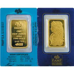 1 oz. Pamp or Credit Suisse Ingot on Card