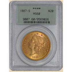 1887-S $20 Liberty MS60 PCGS Old Holder