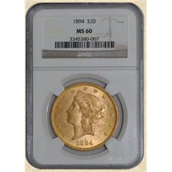 1894 $20 Liberty MS60 NGC
