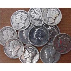 Lot of 10 Mercury Dimes- g-xf