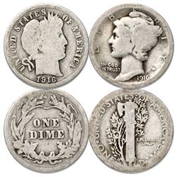 1916 Barber & Mercury Dime Set, Circulated (2)