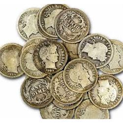 Lot of 10 Barber Dimes- 1892-1916 Date Range