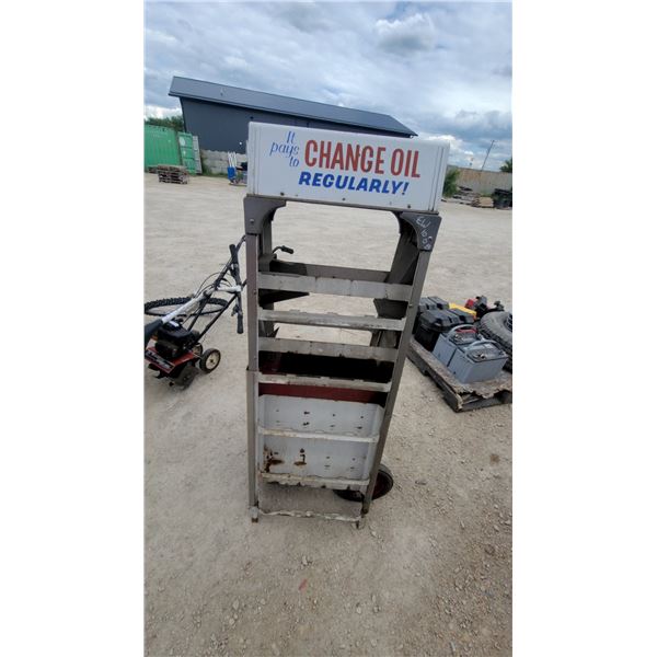 Vintage Service Station Rolling Oil Rack 19 x 21 x 55"