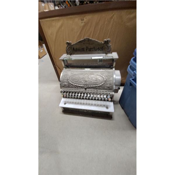 Antique National Cash Register, 300/500 Series, Nickel-Plated Cast Iron with Marble Base