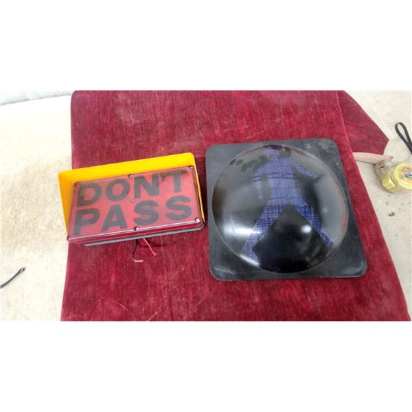 "Don't Pass" Red LED Warning Signal and Blue Pedestrian Walking Figure Signal Lens