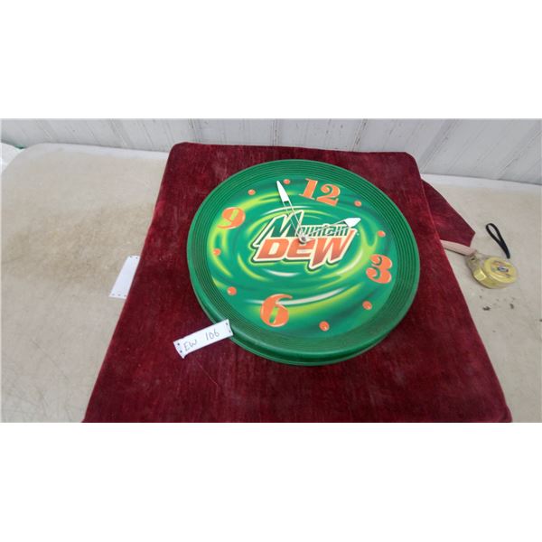 Mountain Dew Promotional Wall Clock with Green Swirl Design and Orange Numbers 18" Diameter