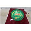 Image 1 : Mountain Dew Promotional Wall Clock with Green Swirl Design and Orange Numbers 18" Diameter