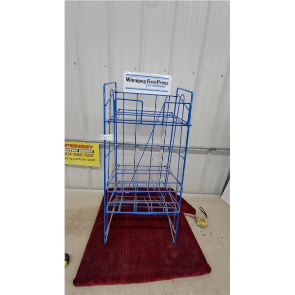 Winnipeg Free Press 3-Tier Blue Wire Newspaper Display Rack 39 x 17 x 14" with Metal Topper Sign