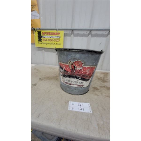 Vintage Red Indian Products Marathon Cup Grease Galvanized Metal Pail
