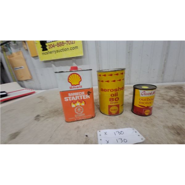 Shell Barbecue Starter 32 Fluid Ounce, Aeroshell Oil 80 and Quick-Mix Outboard Motor Oil Tin Cans