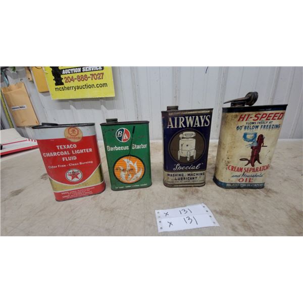 Hi-Speed Cream Separator Oil, Airways Washing Machine Lubricant, BA and Texaco Cans