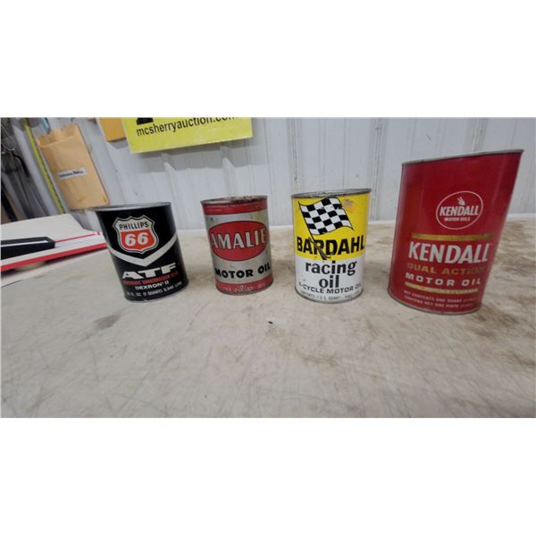 Vintage Motor Oil Cans: Kendall, Bardahl Racing, Amalie, and Phillips 66 ATF, Quart All