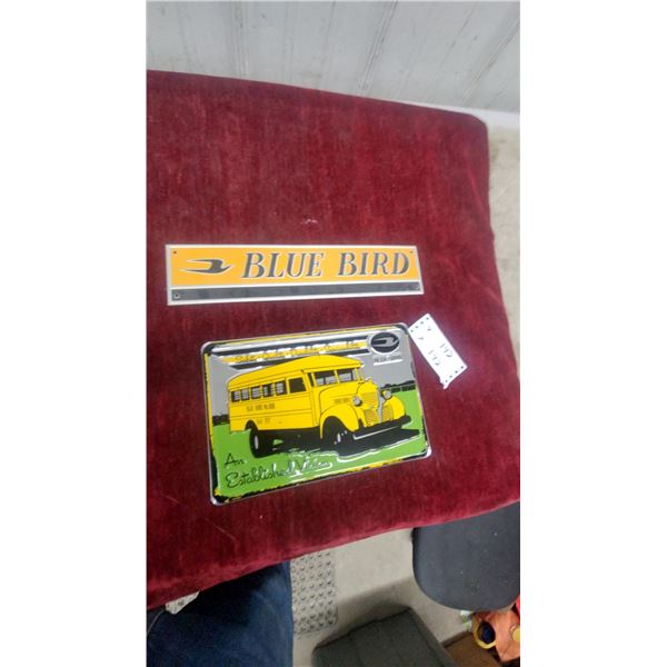 Blue Bird Metal Nameplate Emblem and Modern No. 808 School Bus Tin Sign 8 x 12"