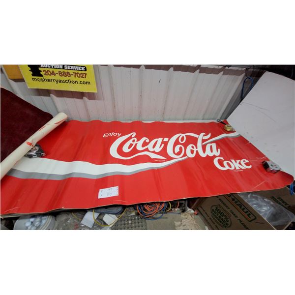 Vintage "Enjoy Coca-Cola Coke" Advertising Banner Sign, Circa Late 1970s to Early 1980s 32 x 72"