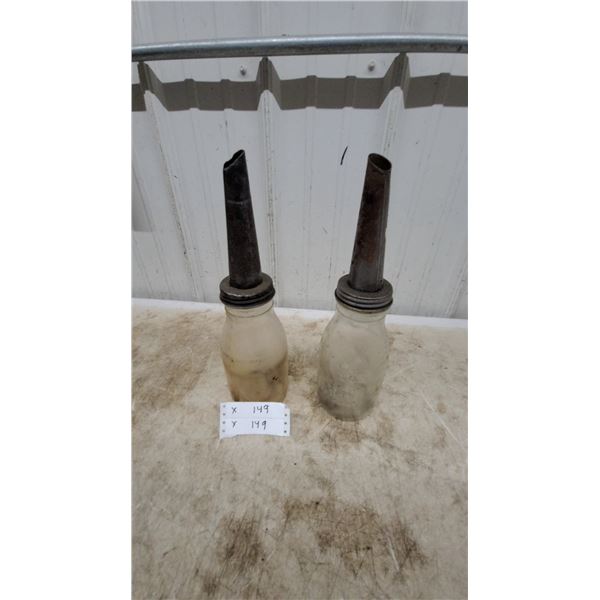 Vintage Imperial and Golden Rule Model 2000 Glass Oil Bottles with Metal Spouts 2x