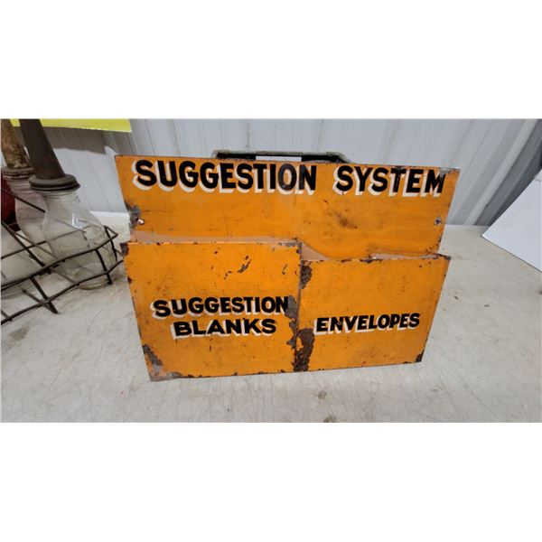 Vintage Industrial Metal "Suggestion System" Wall-Mount Display with Blanks and Envelope Holders