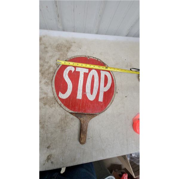 Vintage Wooden Handheld "STOP" Sign Paddle, Approximately 12" Diameter