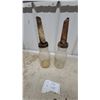 Image 1 : Pair of 2 Vintage Glass Motor Oil Bottles with Metal Pour Spouts