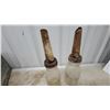 Image 4 : Pair of 2 Vintage Glass Motor Oil Bottles with Metal Pour Spouts