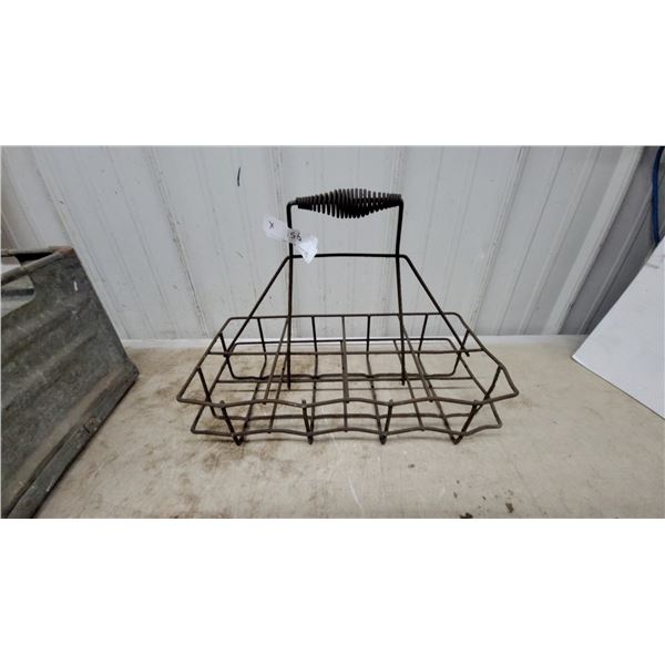 Vintage Metal Wire 8 Oil-Bottle Service Man Carrier with Coiled Spring Handle