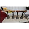 Image 1 : Set of 4 Antique Industrial Cafe Stools With Round Wooden Tops and Cast Iron Fluted Pedestal Bases