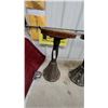 Image 2 : Set of 4 Antique Industrial Cafe Stools With Round Wooden Tops and Cast Iron Fluted Pedestal Bases