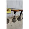 Image 4 : Set of 4 Antique Industrial Cafe Stools With Round Wooden Tops and Cast Iron Fluted Pedestal Bases
